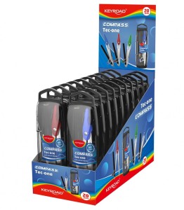 Cyrkiel metalowy KEYROAD, w etui, z ołówkiem, pakowany w display, mix kolorów