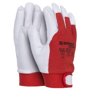 Rękawice robocze DONAU SAFETY DS-VELGOAT, skóra kozia, rzep, rozm. 10/XL, biało-czerwone