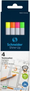 Zestaw zakreślaczy SCHNEIDER Shine-Up, 1-4mm, 4 szt., pudełko z zawieszką, mix kolorów