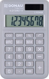 Kalkulator kieszonkowy DONAU TECH, 8-cyfr. wyświetlacz, wym. 97x60x10 mm, jasnoszary
