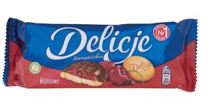 Ciastka DELICJE SZAMPAŃSKIE, 147 g, wiśniowe, krótki termin ważności