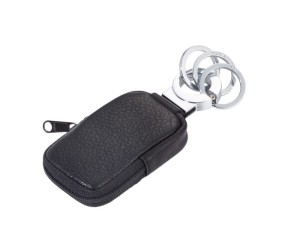 Brelok TROIKA Pocket Click, 3 kółka do kluczy, etui na monety na suwak, czarna skóra