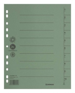 Przekładka DONAU, karton, A4, 235x300mm, 1-10, 1 karta, zielona