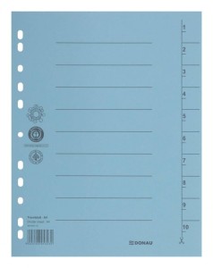 Przekładka DONAU, karton, A4, 235x300mm, 1-10, 1 karta, niebieska