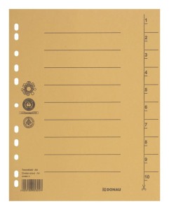 Przekładka DONAU, karton, A4, 235x300mm, 1-10, 1 karta, żółta