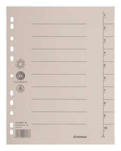 Przekładka DONAU, karton, A4, 235x300mm, 1-10, 1 karta, jasnobrązowa