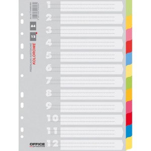 Przekładki OFFICE PRODUCTS, karton, A4, 223x297mm, 12 kart, mix kolorów