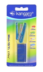 Zszywacz KANGARO Mini-10/Y2 C-THRU+zszywki, zszywa do 10 kartek, blister, błekitny