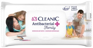 Chusteczki odświeżające CLEANIC Antybacterial Family, 60szt., białe