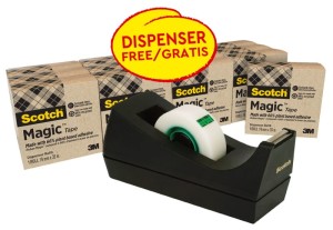 Taśma biurowa SCOTCH® Magic™ (9-1933R14C38), 66% kleju roślinnego, matowa, 19mm, 33m, 14szt., podajnik C-38 GRATIS