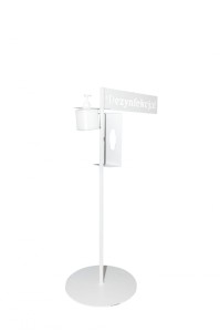 Stojak do dezynfekcji OFFICE PRODUCTS, z uchwytem na rękawiczki i dozownikiem, biały