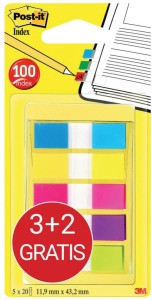 Zakładki indeksujące POST-IT® (683-5CBP), 11,9mmx43,1mm, 3x20+2x20, mix kolorów