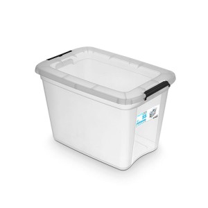 Pojemnik do przechowywania MOXOM, RobuStore, 55l, z klipsami, transparentny mleczny