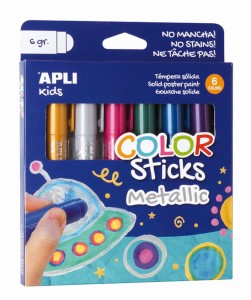 Farby w sztyfcie APLI, color sticks METALIC, 6x6 g. mix kolorów