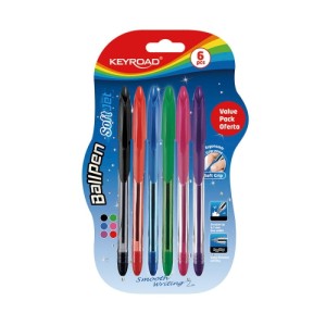 Długopis klasyczny KEYROAD Ball Pen Soft Jet, 0,7 mm, 6 szt, blister, mix kolorów