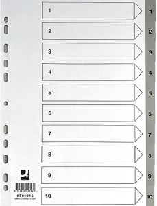 Przekładki Q-CONNECT, PP, A4, 225x297mm, 1-10, 10 kart, szare