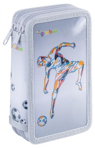 Piórnik szkolny GIMBOO, z wyposażeniem, 2 komory, Jumbo, Soccer, szary