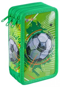 Piórnik szkolny GIMBOO, z wyposażeniem, 3 komory, Soccer, zielony