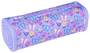 Piórnik kwadratowy GIMBOO, z nadrukiem, 210x72x72mm, kwiatki, fioletowy