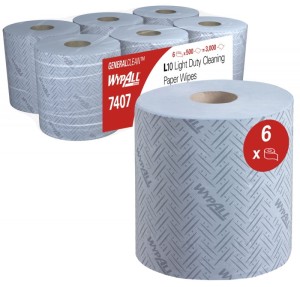 Ręcznik papierowy WYPALL L10 General Clean, centralne odwijanie, 1-warstwowy, 6 rolek x 500 listków, niebieski