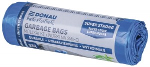 Worki na śmieci DONAU PROFESSIONAL, wytrzymałe, super mocne, z taśmą, 35l, 15 szt., niebieskie