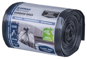 Worki na śmieci DONAU PROFESSIONAL, wytrzymałe, super mocne, budowlane, 120l, 10 szt., czarne