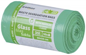 Worki do segregacji odpadów DONAU HOME, z uszami, szkło, 35l, 50 szt., zielone